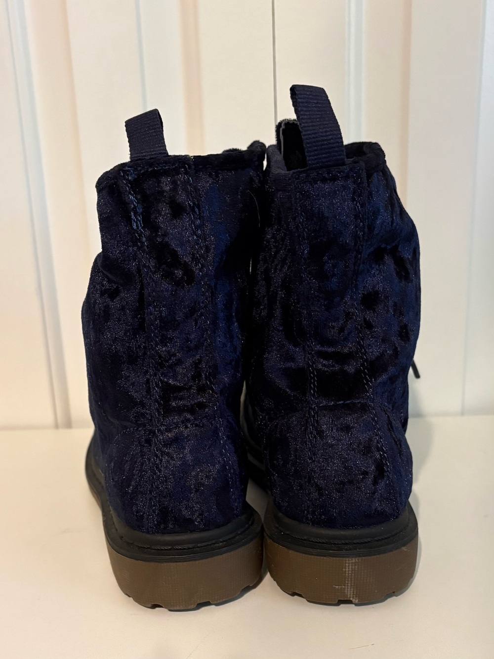 ARIZONA, Crushed Velvet Lace-Up Combat Boots in Deep Navy - Picture 5 of 8